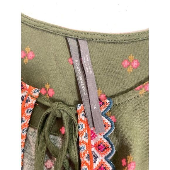Anthropologie Sigrid Green Orange Embroidered Top XS - Picture 5 of 7